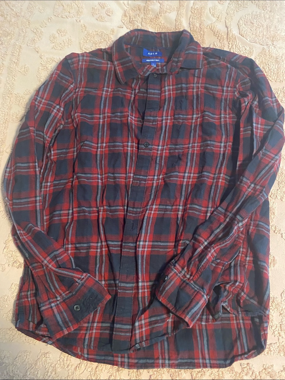 Apt. 9 Red and Black Plaid Button-Down flannel Shirt
